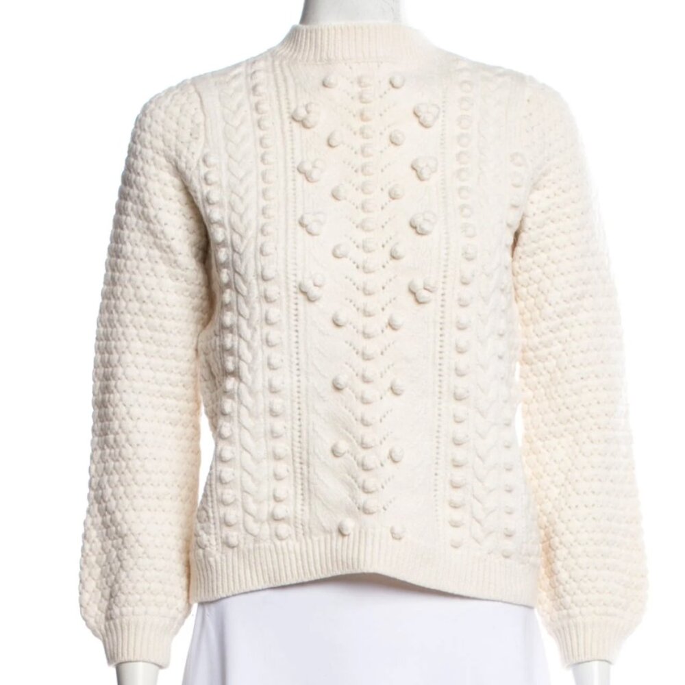 Sezane Cream Textured Crew Neck Sweater